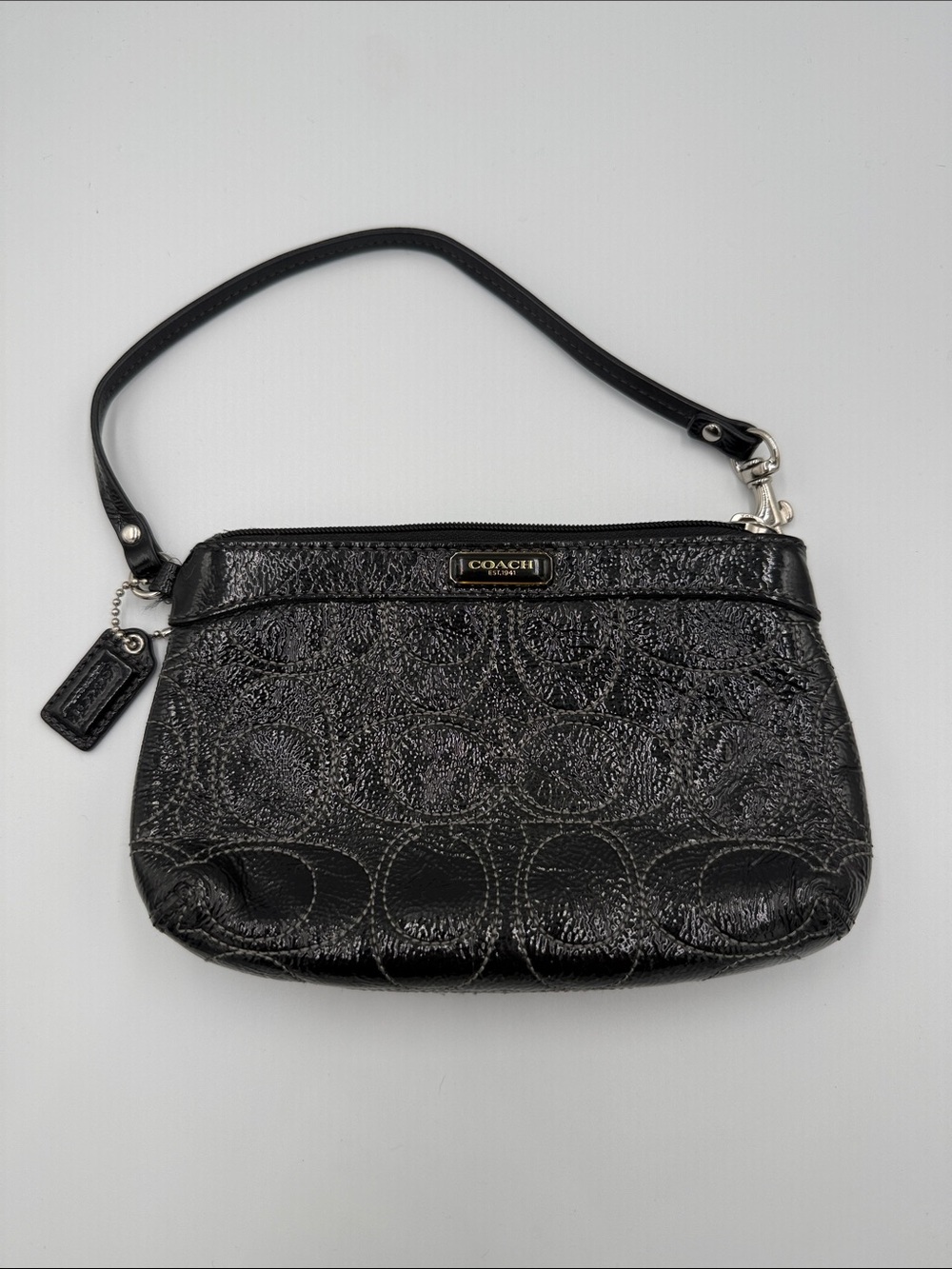 Coach Black Signature Patent Leather Wristlet